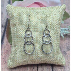 VTG Sterling Silver 925 & Gold Vermeil 3 Rings Dangle Hoop Earrings Mom Jordan